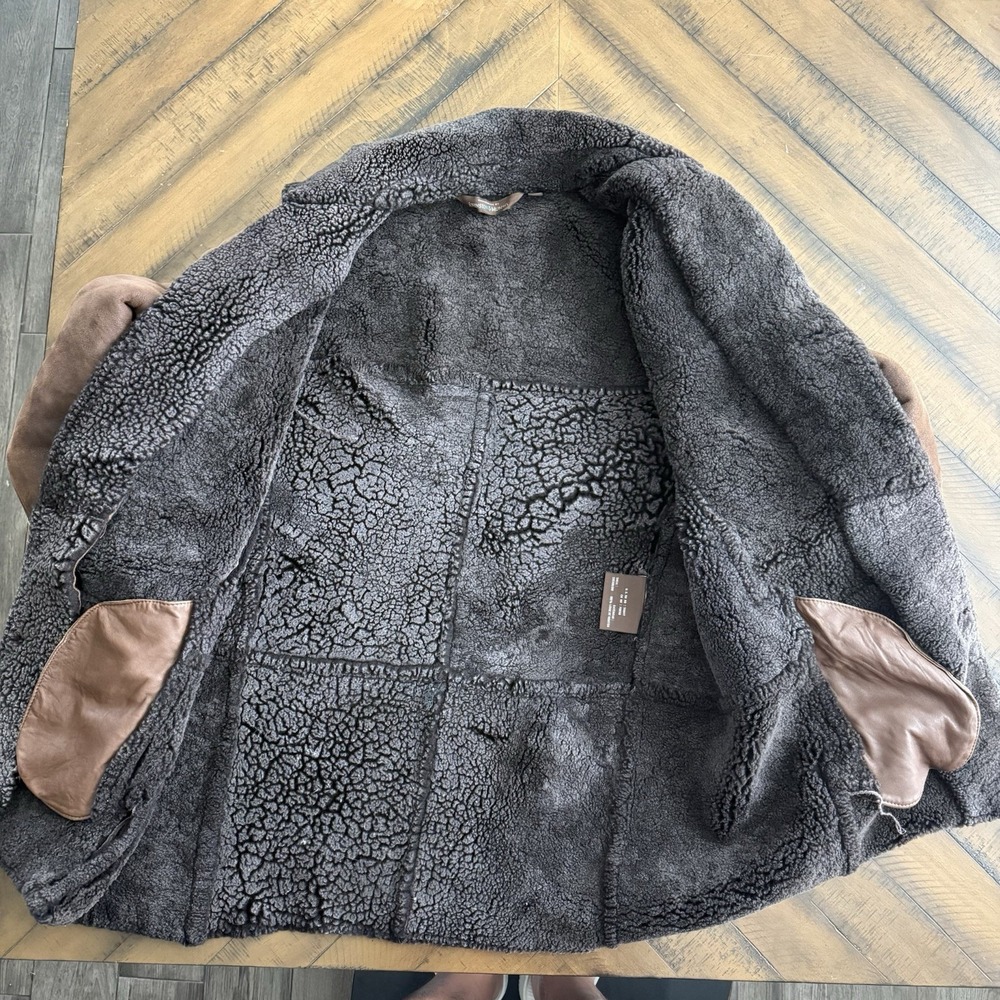 Johnston & Murphy Brown Leather Coat Sheep's Wool Lining Size Large - Picture 4 of 11